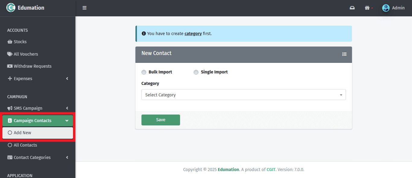 নতুন যোগাযোগ তৈরি।