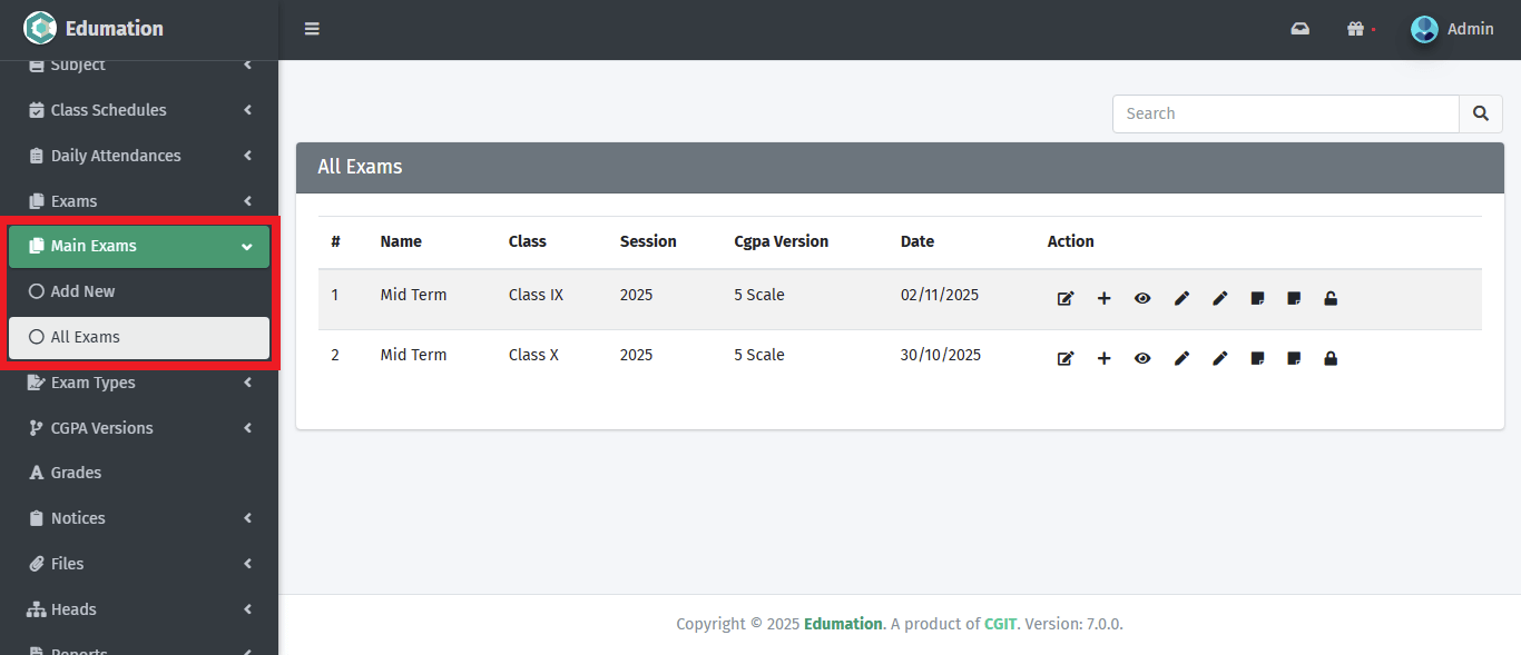 সকল মূল পরীক্ষার তালিকা।