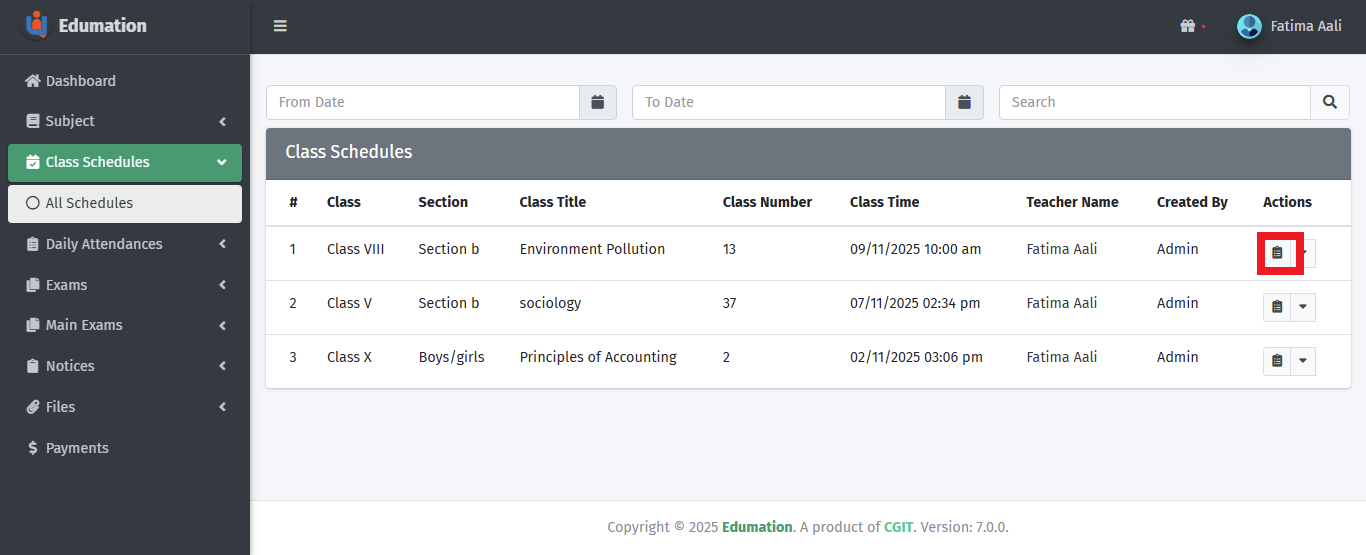 উপস্থিতি গ্রহণ।
