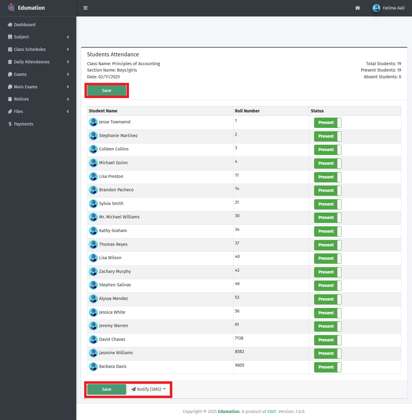 উপস্থিতি গ্রহণ ও সংরক্ষণ।
