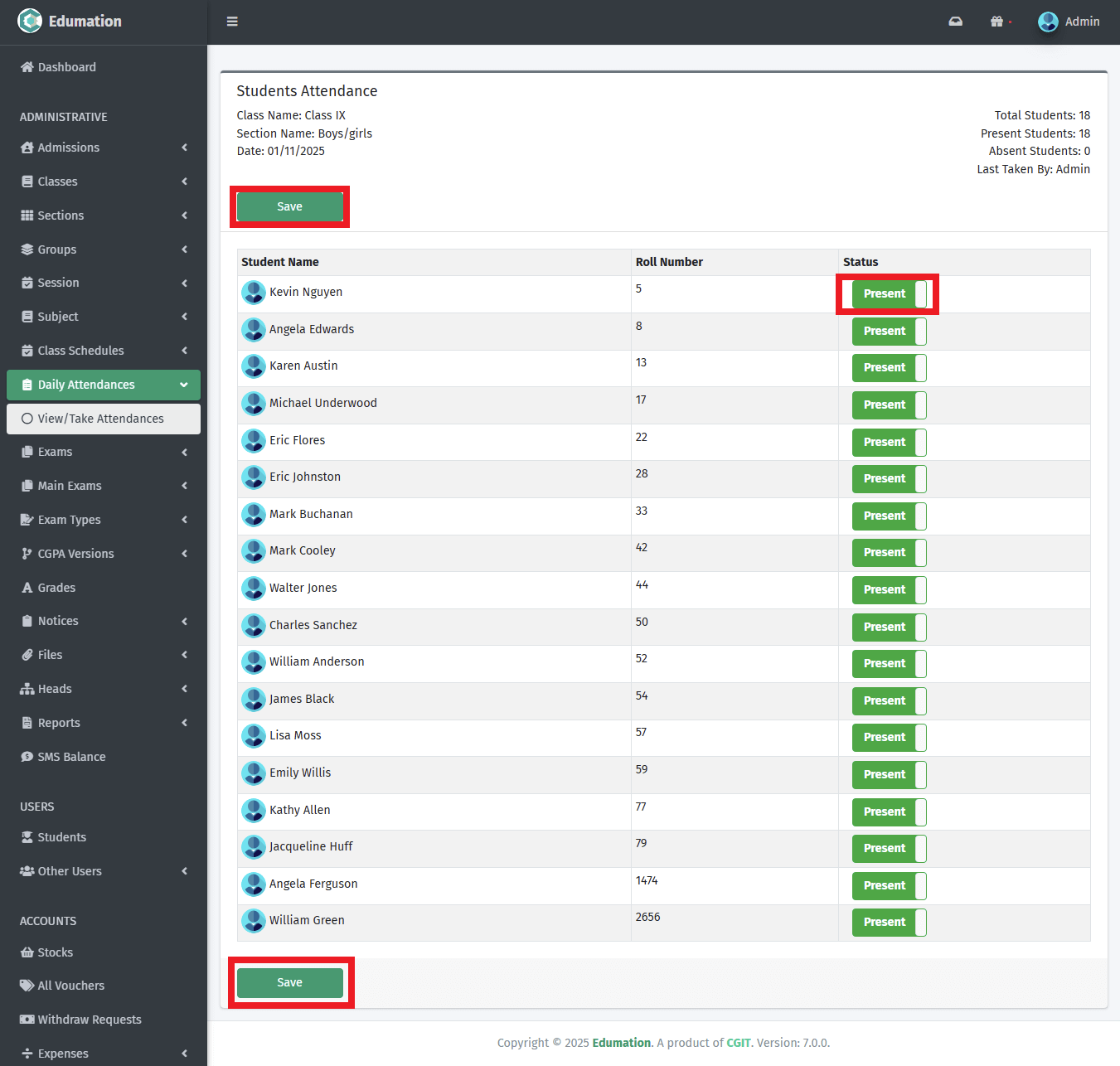 উপস্থিতি তথ্য সংরক্ষণ।