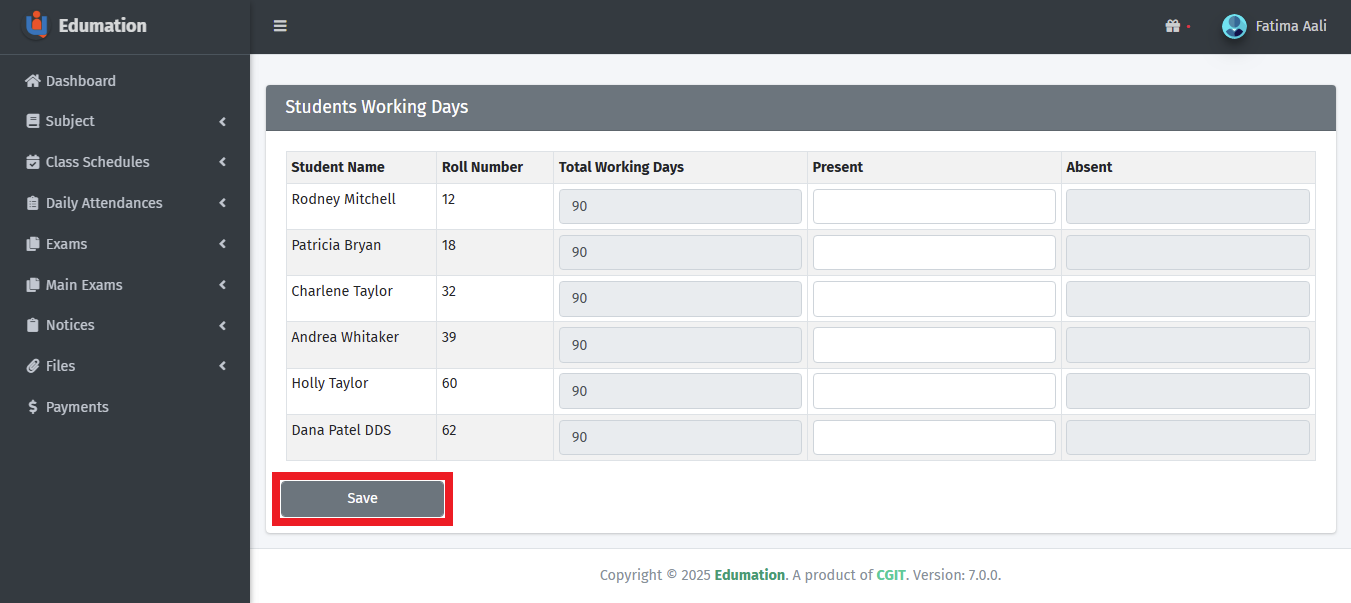 কার্যদিবস নির্ধারণ ও সংরক্ষণ।
