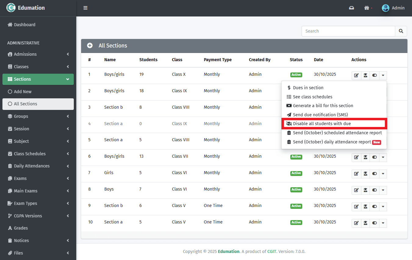 বকেয়া শিক্ষার্থী ডিঅ্যাক্টিভ।