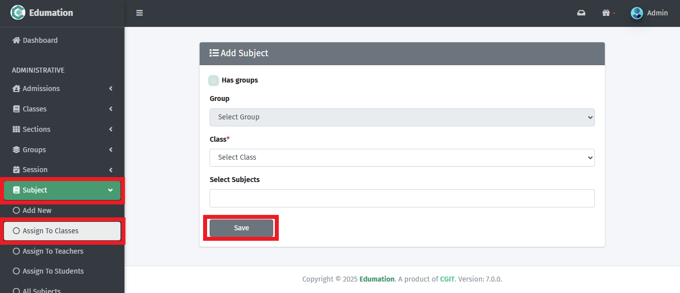 শ্রেণিতে বিষয় বরাদ্দ।